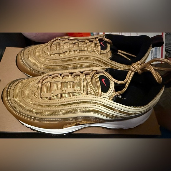 Nike Air Max 97 Og Sneakers in Metallic Gold, Varsity Red, Black, & White 6.5 - Picture 5 of 7